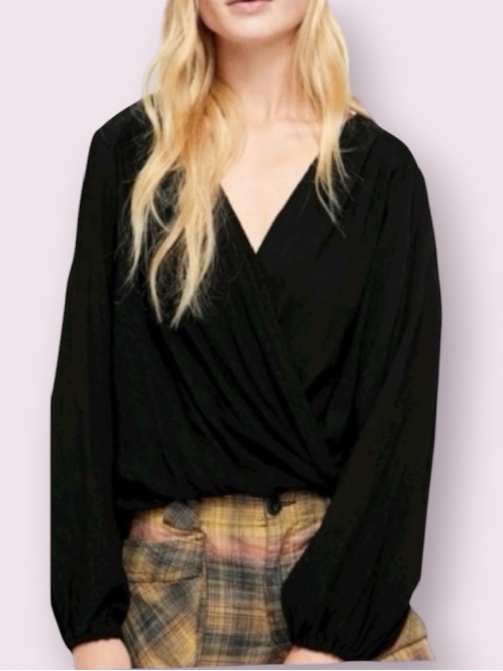 Free People Check On It Drape Wrap Top Black Size Large
